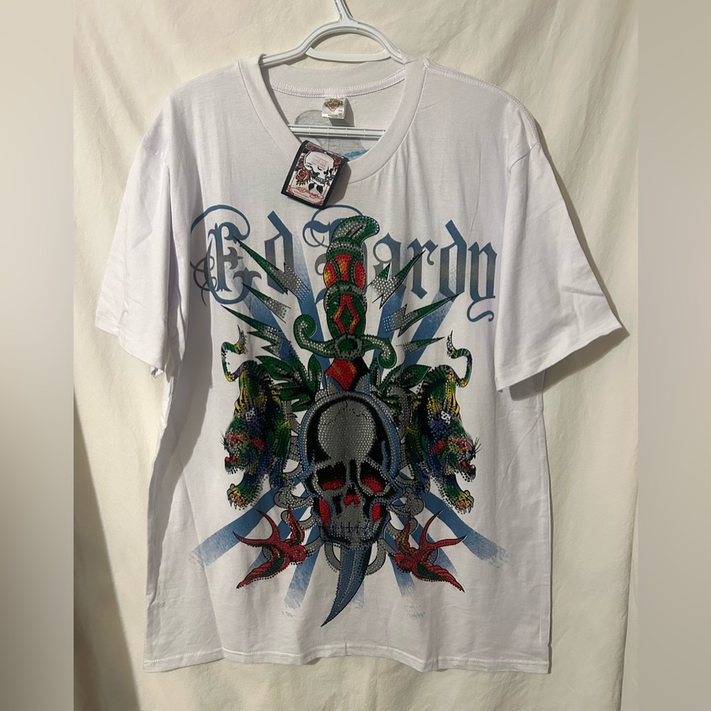 Vintage Ed Hardy New With Tags, White Colourful Graphic Tee